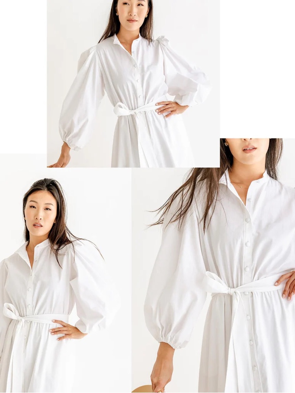 Classic White Button-Front Mini Dress with Balloon Sleeves